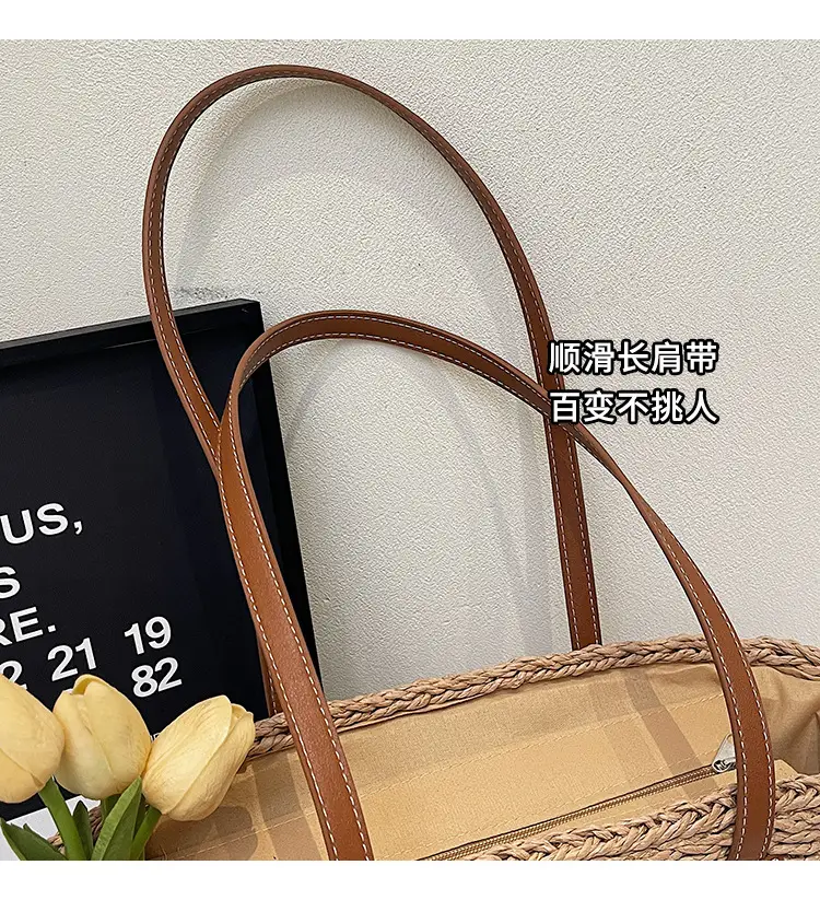 French Style Straw Bag with Embroidered Flowers — feature 3