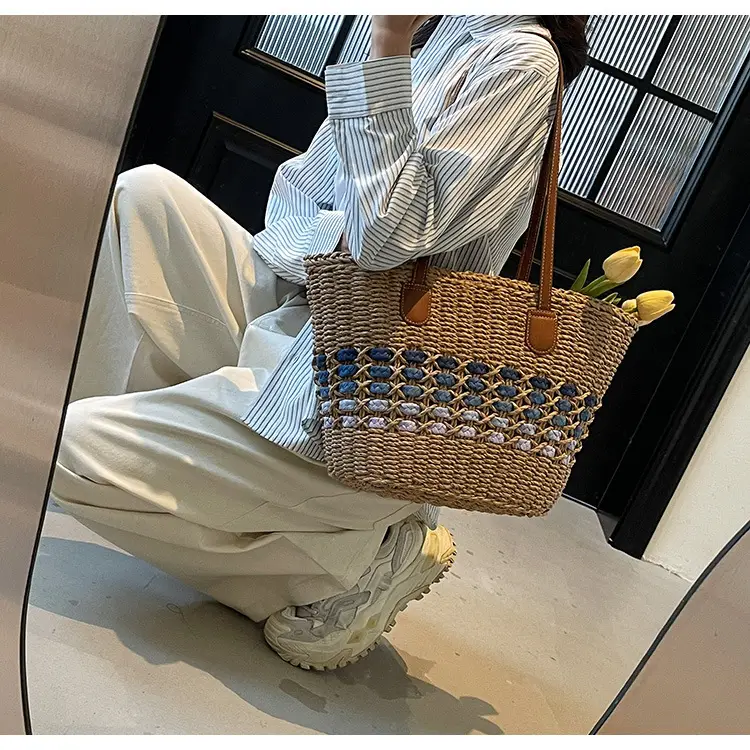 French Style Straw Bag with Embroidered Flowers — feature 34