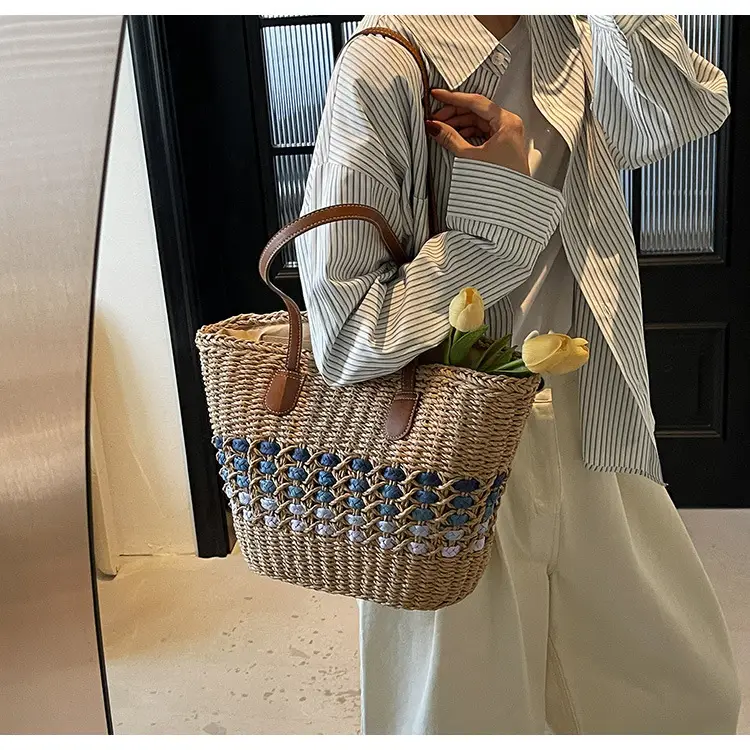 French Style Straw Bag with Embroidered Flowers — feature 36