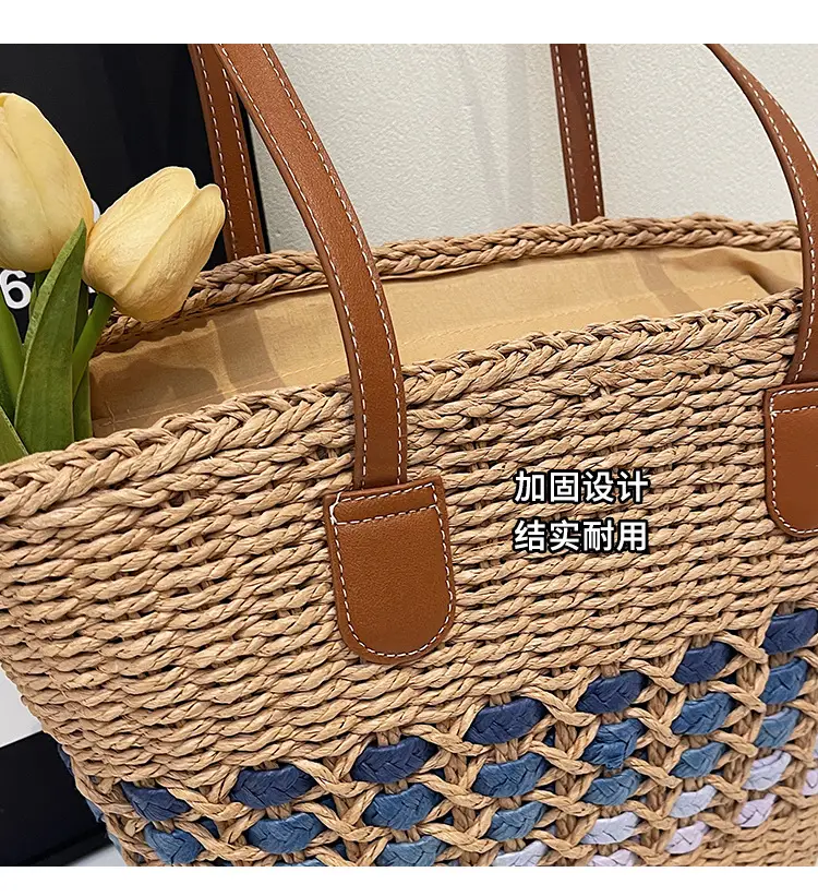 French Style Straw Bag with Embroidered Flowers — feature 6