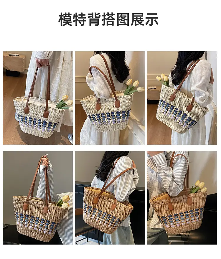 French Style Straw Bag with Embroidered Flowers — feature 8
