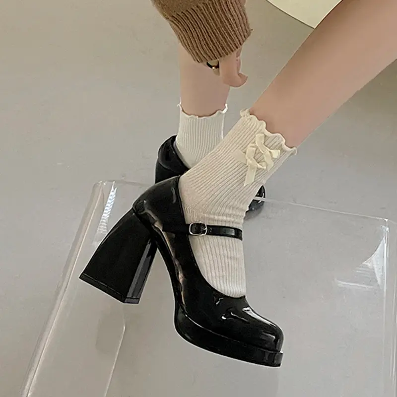 Women's Leather Shoes 2025 British Style Chunky Heel Thick-Soled Black Versatile Height-Increasing Mary Jane High Heels Mary Jane Single Shoes - Image 5