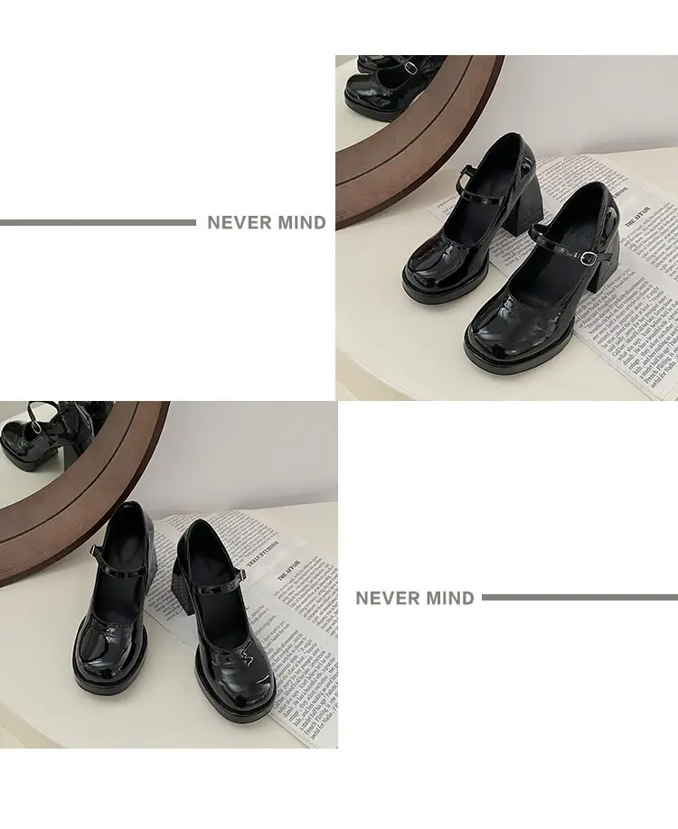 Women's Leather Shoes 2025 British Style Chunky Heel Thick-Soled Black Versatile Height-Increasing Mary Jane High Heels Mary Jane Single Shoes — feature 10