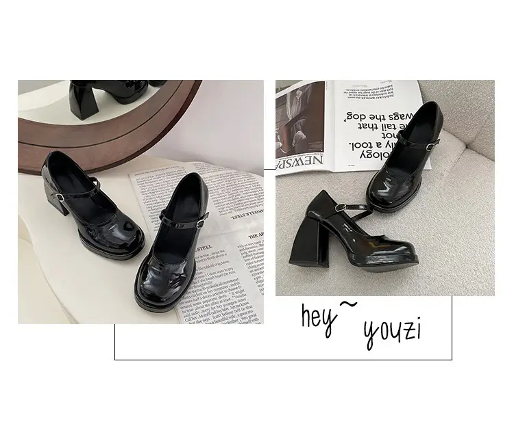 Women's Leather Shoes 2025 British Style Chunky Heel Thick-Soled Black Versatile Height-Increasing Mary Jane High Heels Mary Jane Single Shoes — feature 12