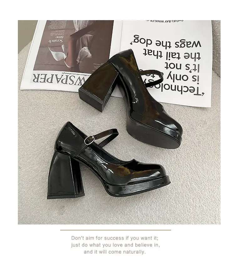 Women's Leather Shoes 2025 British Style Chunky Heel Thick-Soled Black Versatile Height-Increasing Mary Jane High Heels Mary Jane Single Shoes — feature 13