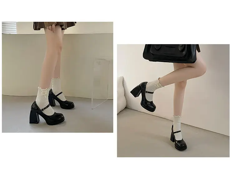 Women's Leather Shoes 2025 British Style Chunky Heel Thick-Soled Black Versatile Height-Increasing Mary Jane High Heels Mary Jane Single Shoes — feature 5
