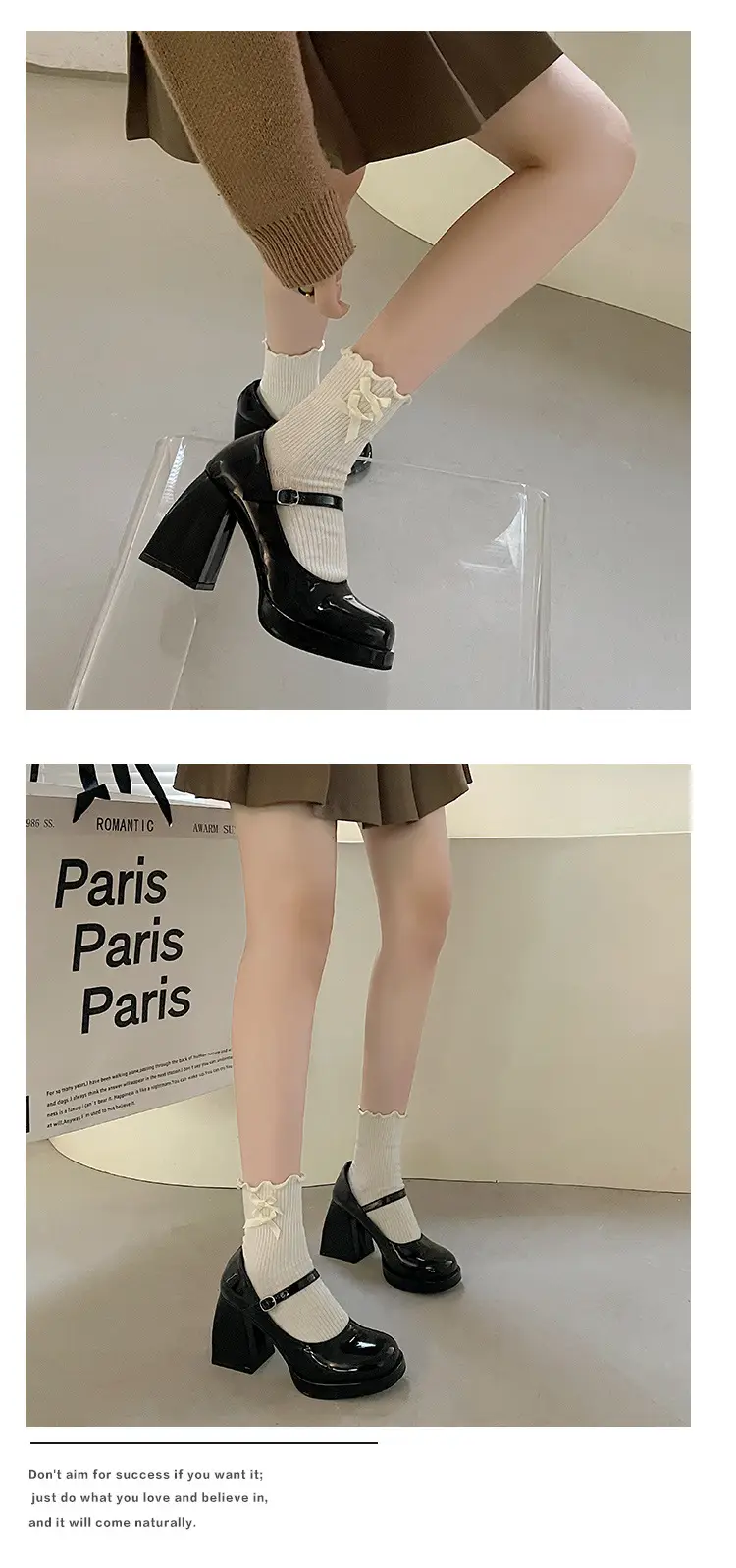 Women's Leather Shoes 2025 British Style Chunky Heel Thick-Soled Black Versatile Height-Increasing Mary Jane High Heels Mary Jane Single Shoes — feature 6