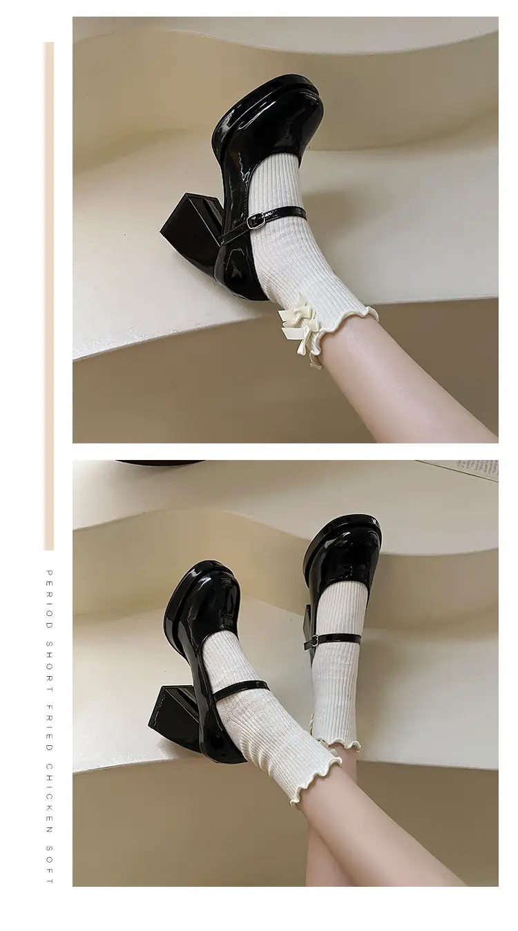 Women's Leather Shoes 2025 British Style Chunky Heel Thick-Soled Black Versatile Height-Increasing Mary Jane High Heels Mary Jane Single Shoes — feature 8