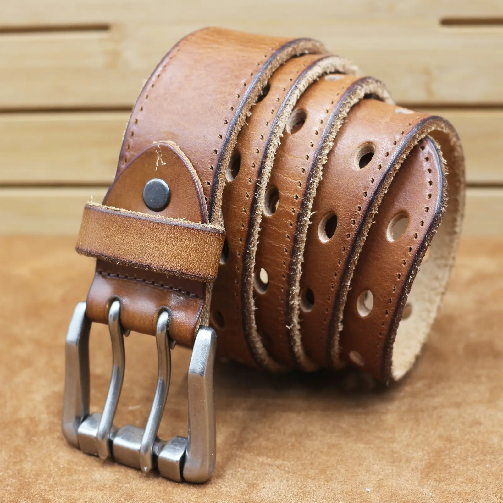 Men's Thick Cowhide Belt with Double Buckle - Image 5