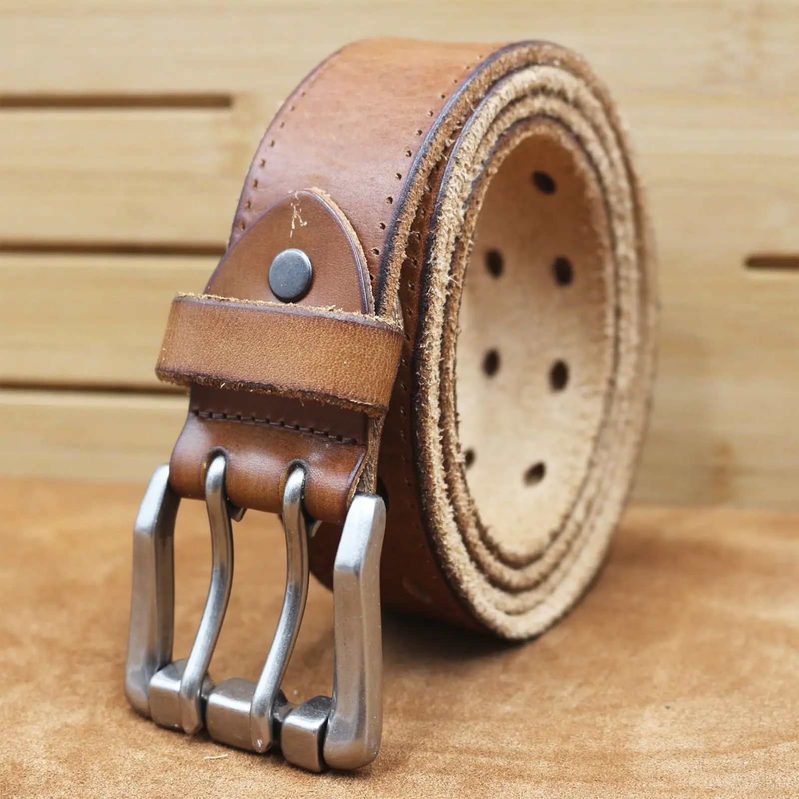 Men's Thick Cowhide Belt with Double Buckle - Image 8