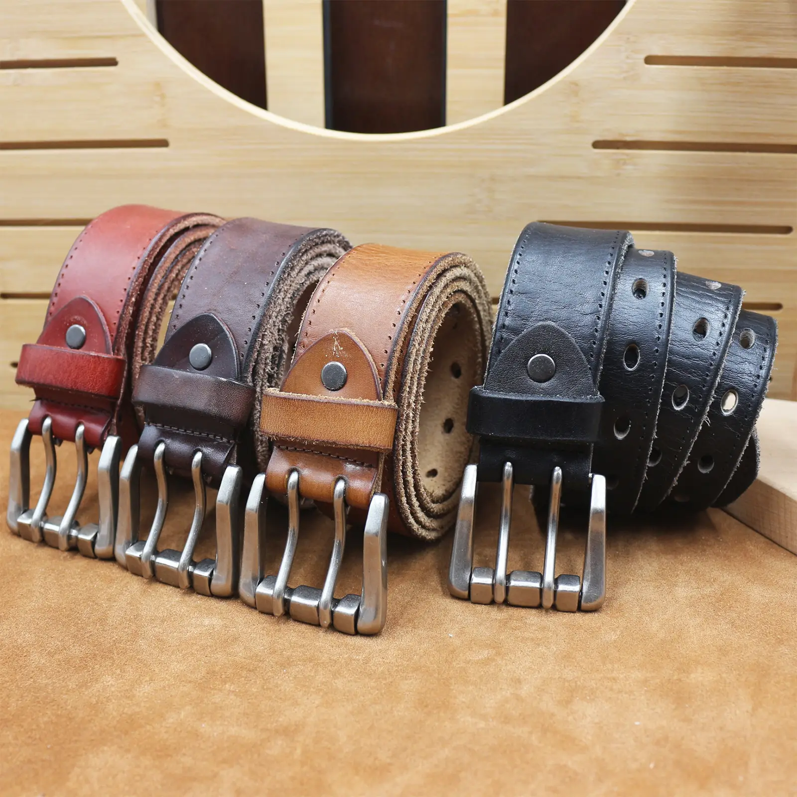 Men's Thick Cowhide Belt with Double Buckle — feature 1