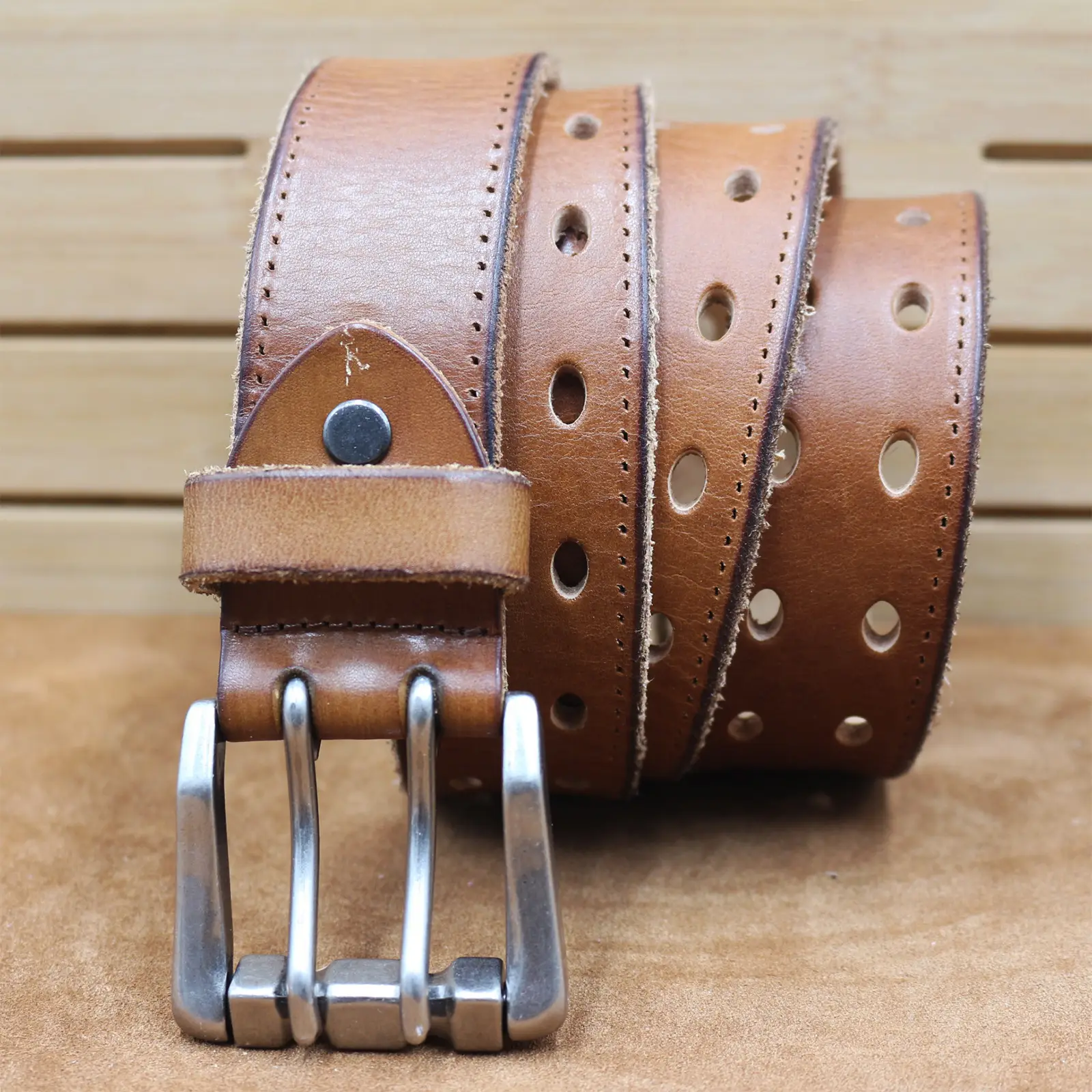 Men's Thick Cowhide Belt with Double Buckle — feature 13