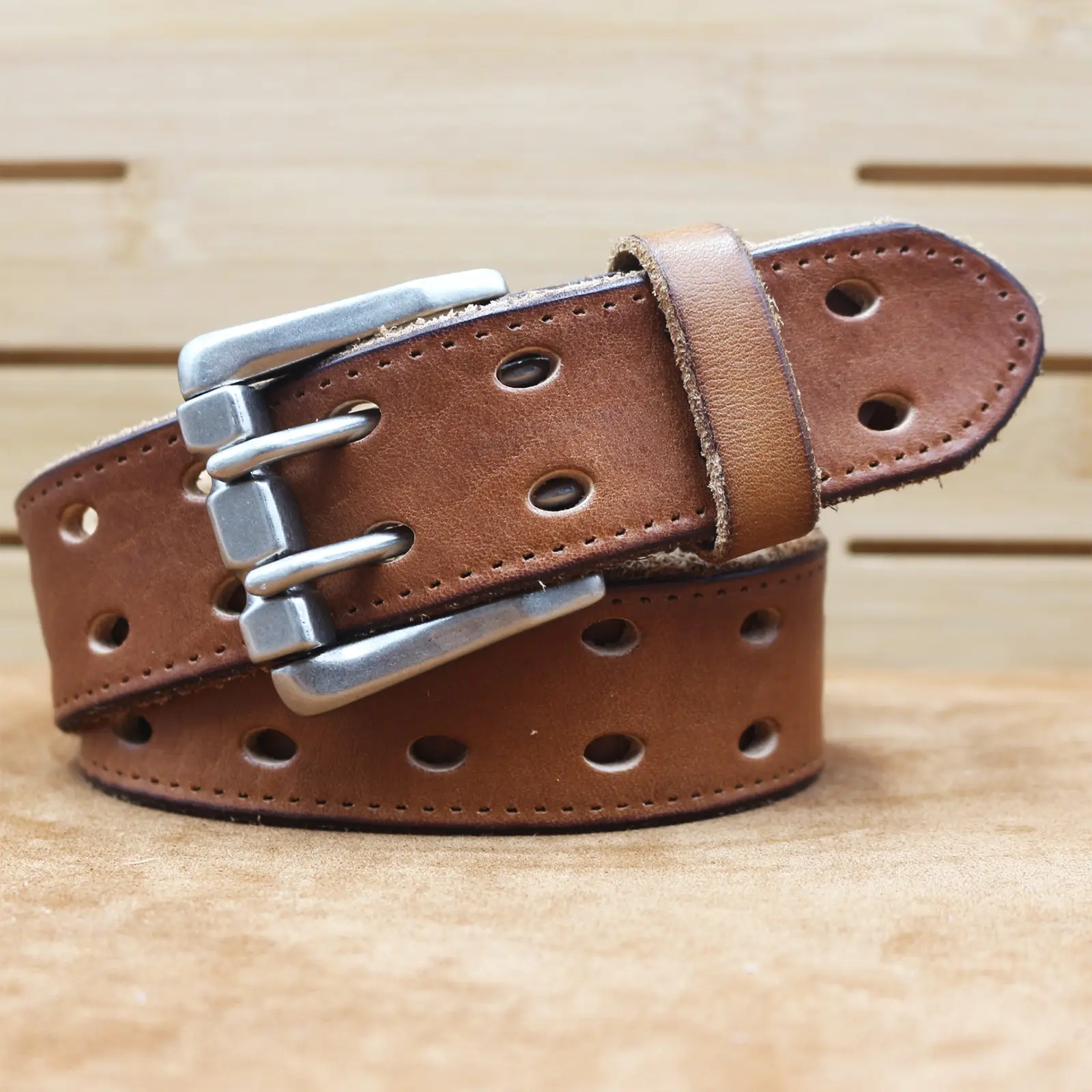 Men's Thick Cowhide Belt with Double Buckle — feature 14