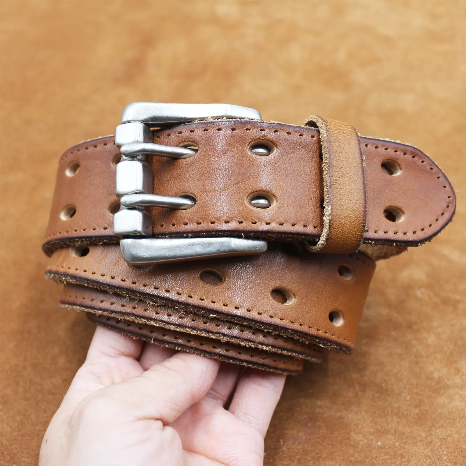 Men's Thick Cowhide Belt with Double Buckle — feature 15