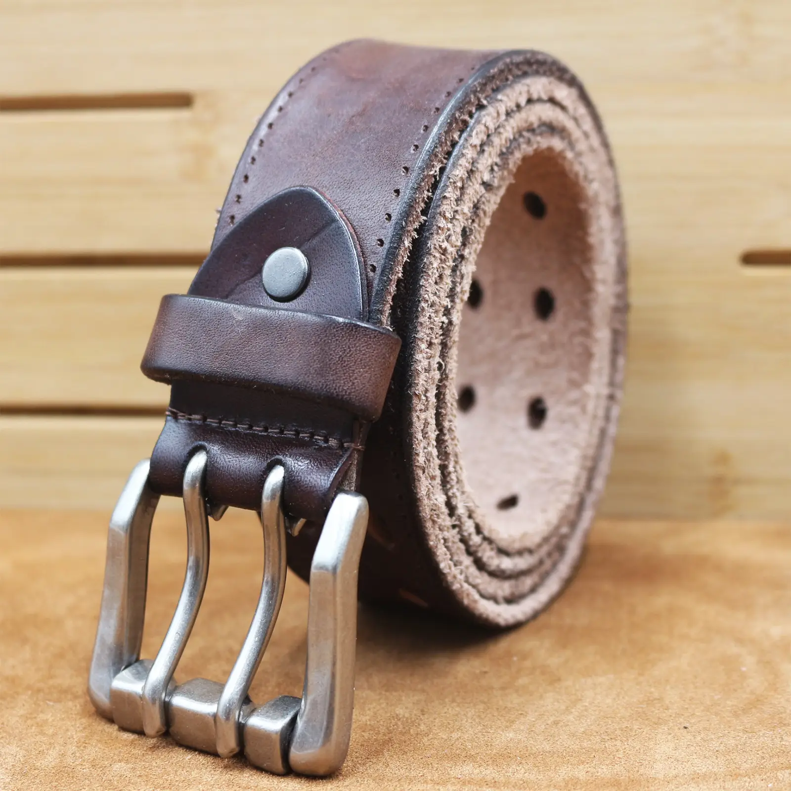 Men's Thick Cowhide Belt with Double Buckle — feature 16