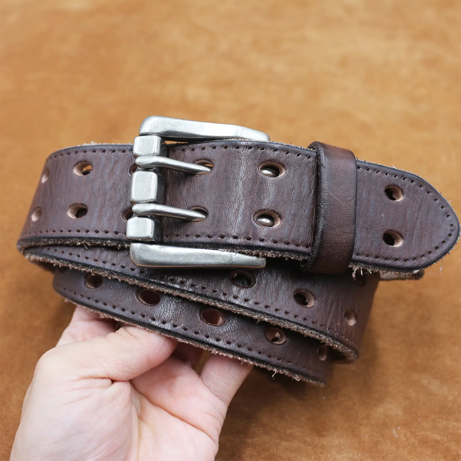 Men's Thick Cowhide Belt with Double Buckle — feature 21