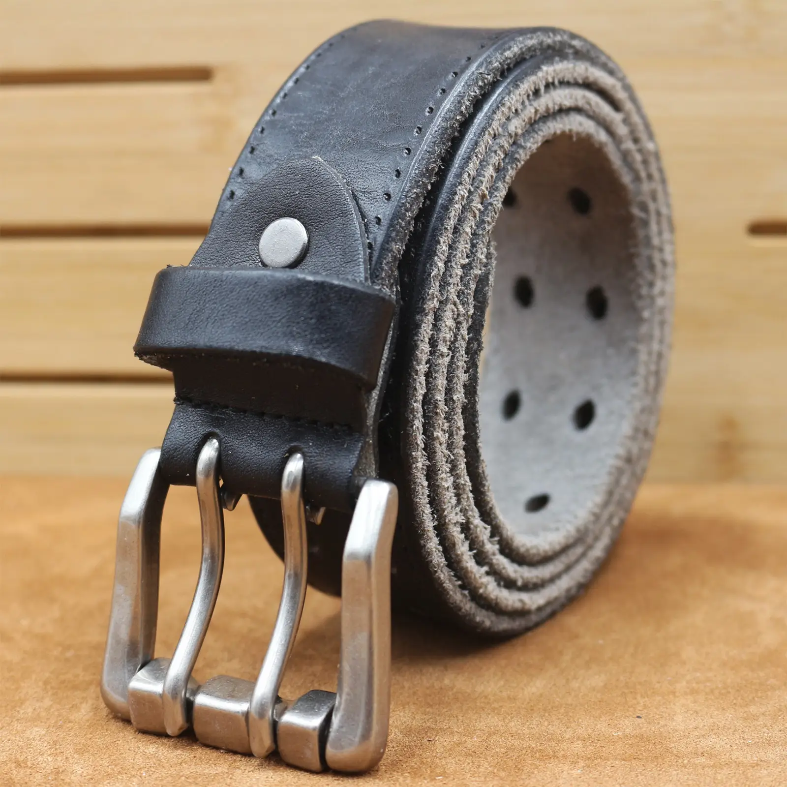 Men's Thick Cowhide Belt with Double Buckle — feature 22