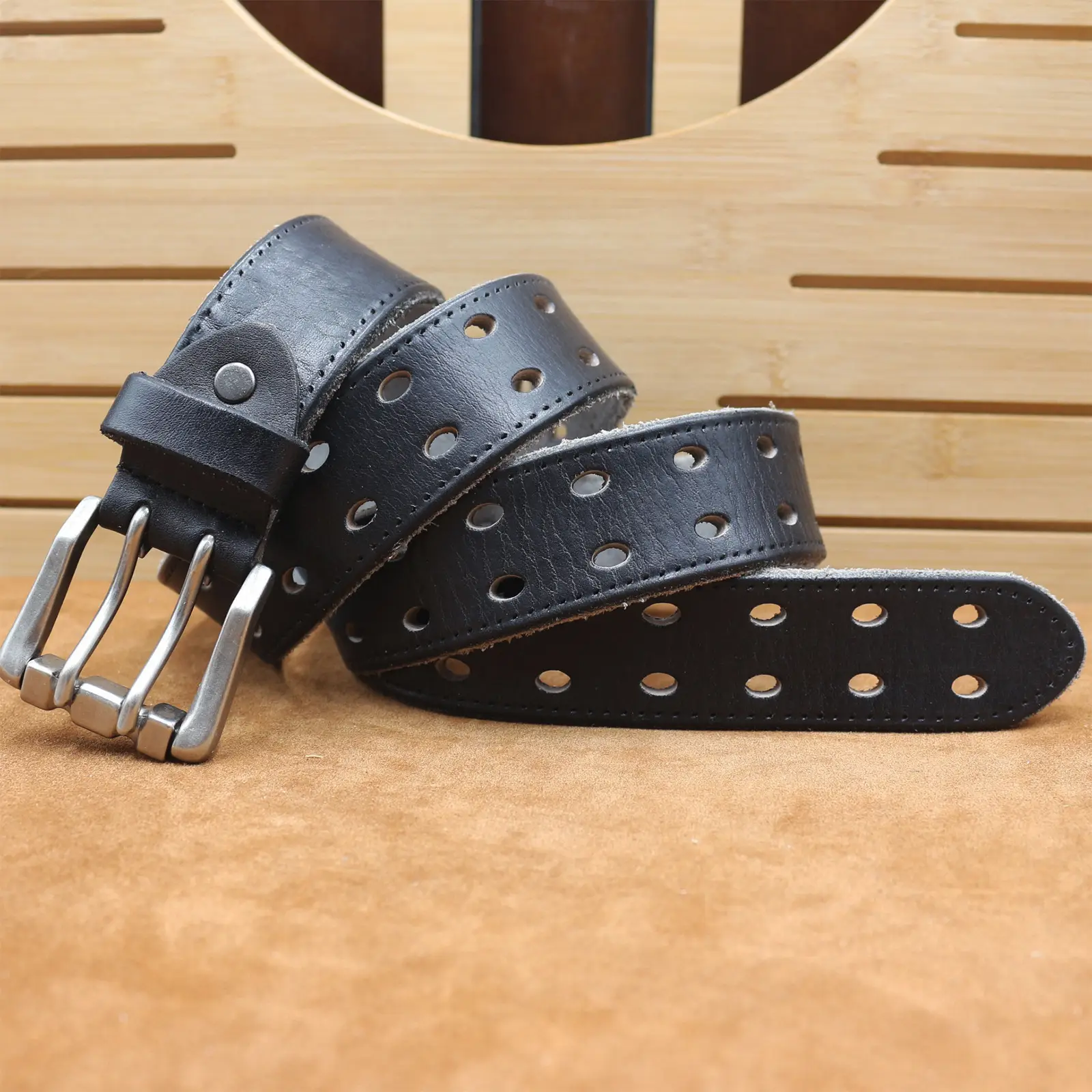 Men's Thick Cowhide Belt with Double Buckle — feature 24