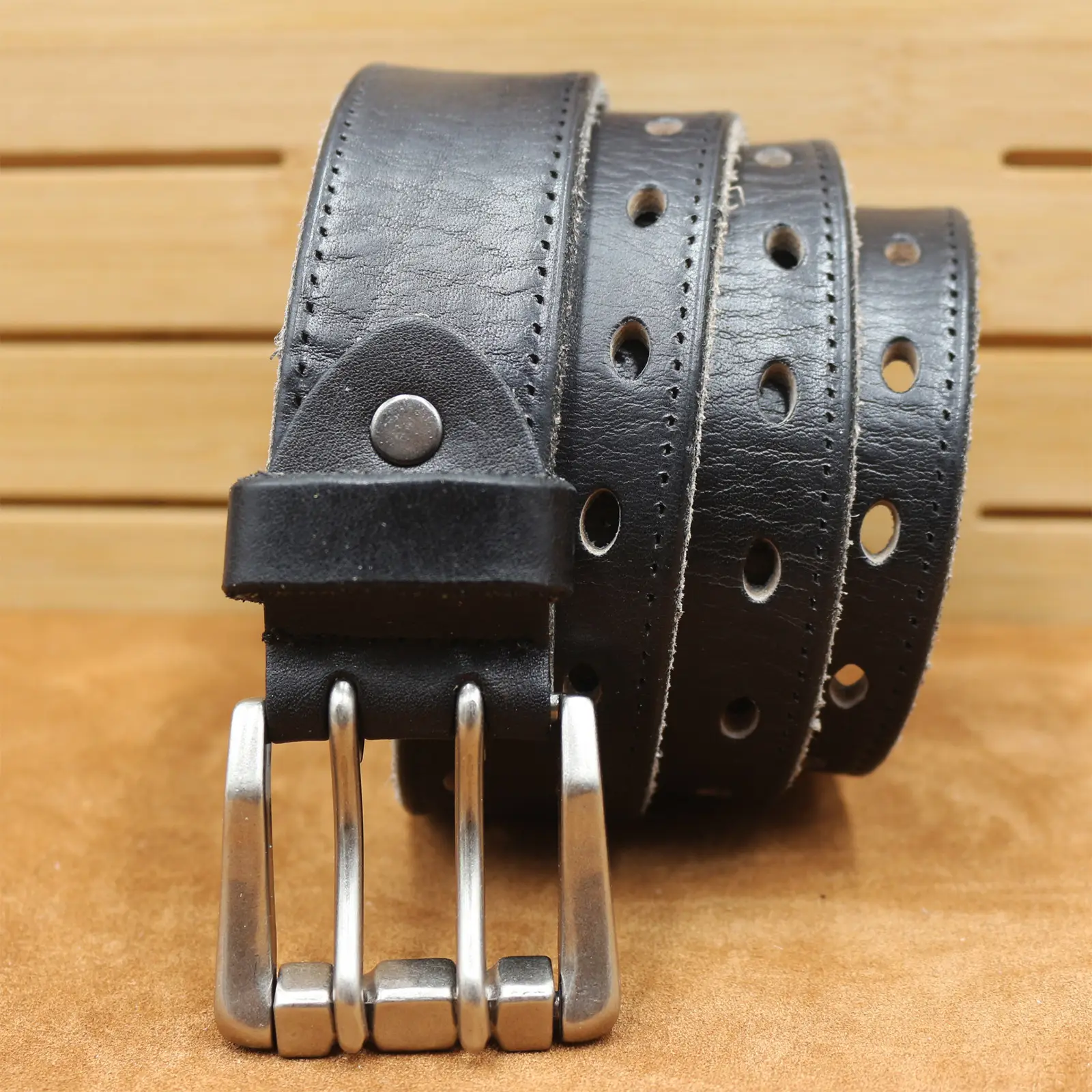 Men's Thick Cowhide Belt with Double Buckle — feature 25