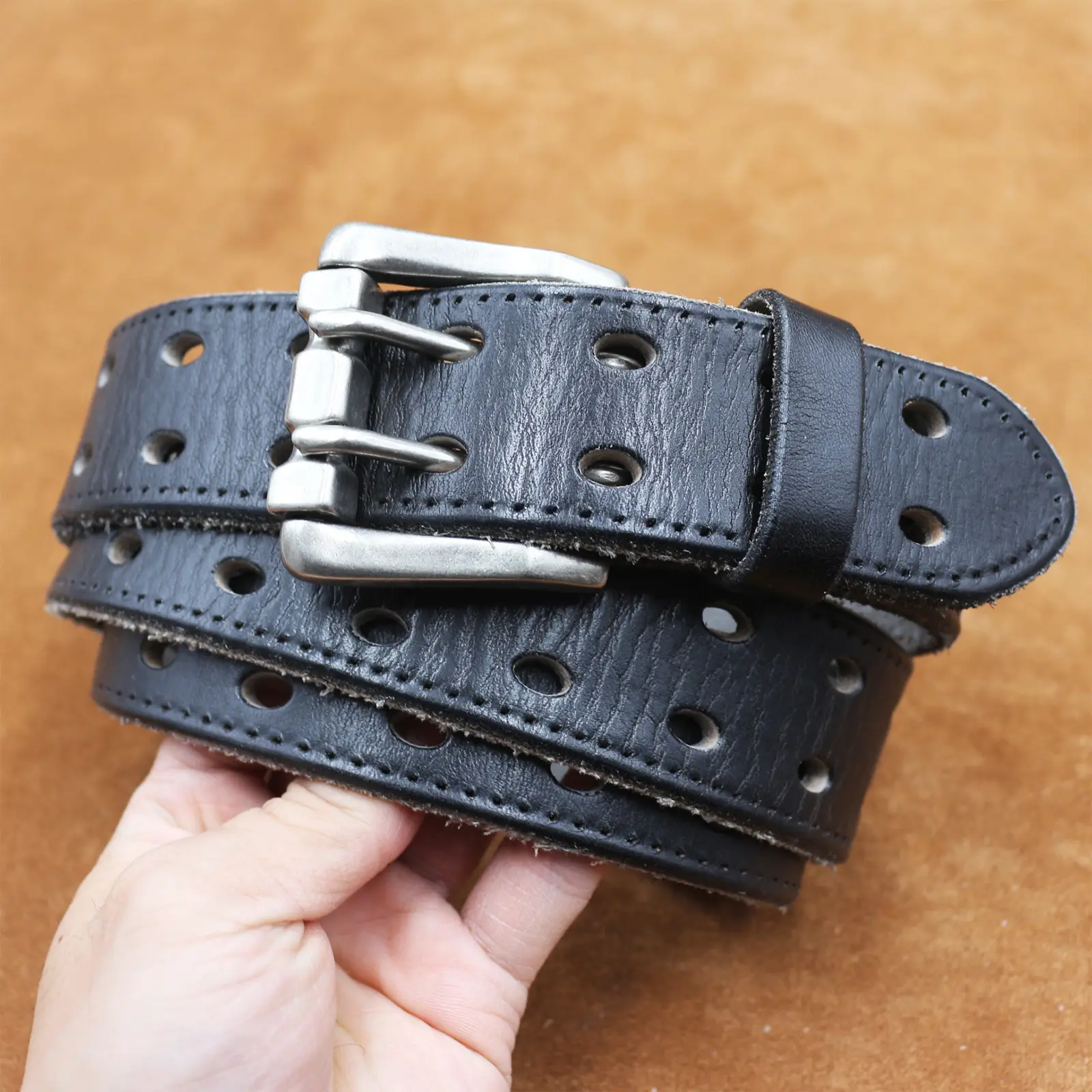 Men's Thick Cowhide Belt with Double Buckle — feature 27