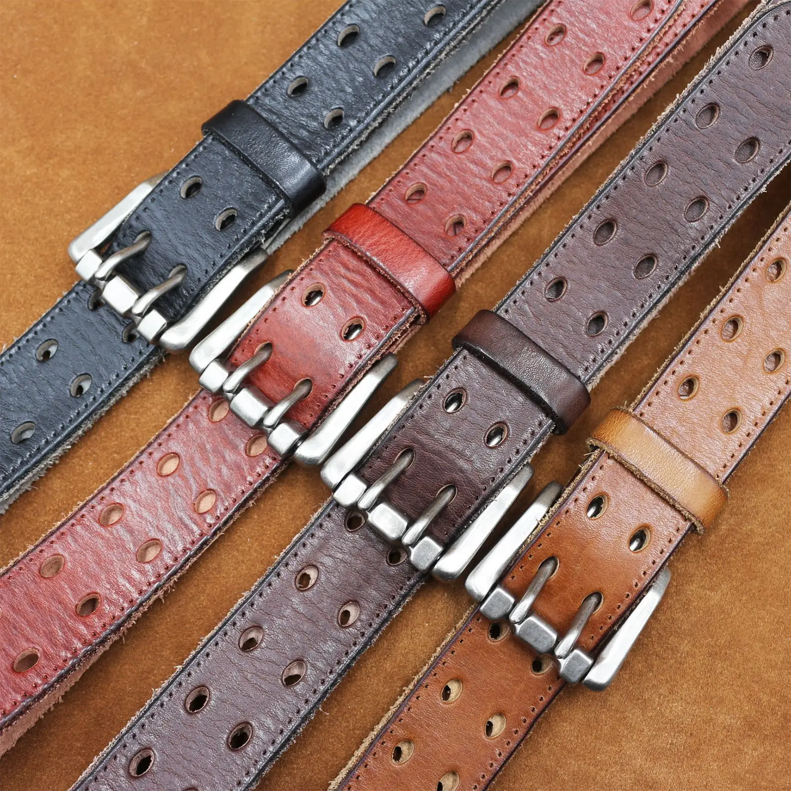 Men's Thick Cowhide Belt with Double Buckle — feature 3