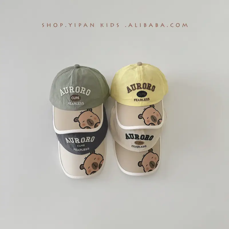 Bear Print Cap for Boys Girls 2025 Olive Green - Image 4