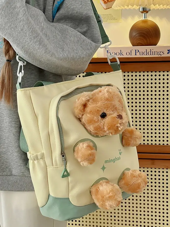 Pink Bear Canvas Shoulder Bag for Girls - Image 6