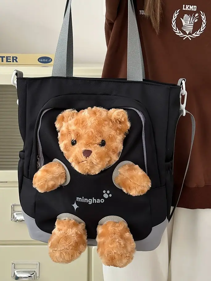 Pink Bear Canvas Shoulder Bag for Girls - Image 7