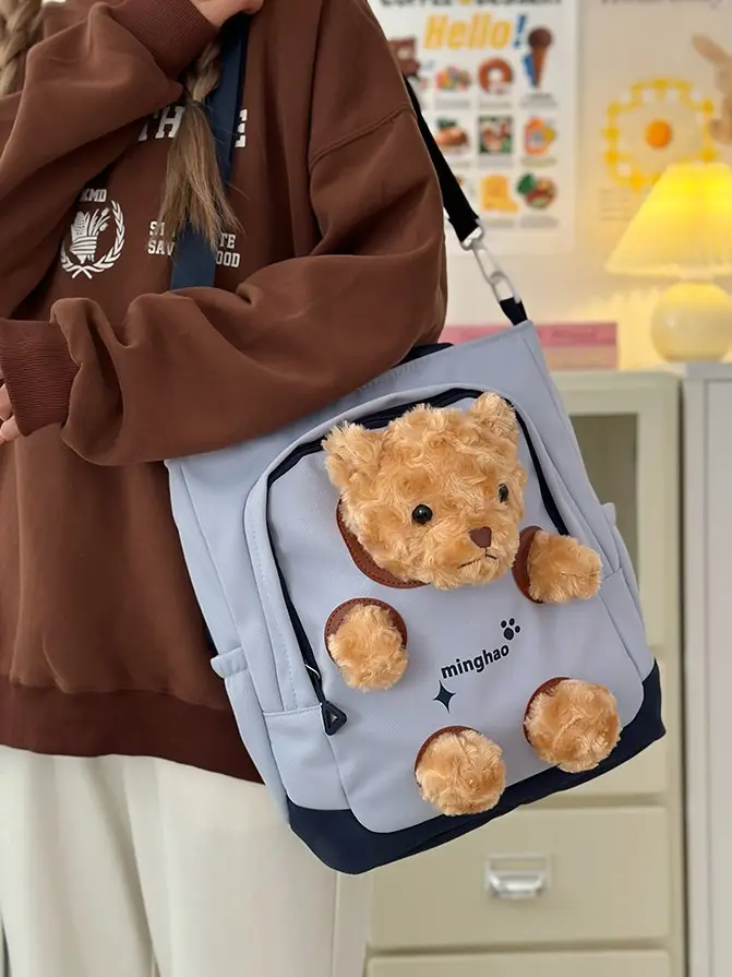 Pink Bear Canvas Shoulder Bag for Girls - Image 8