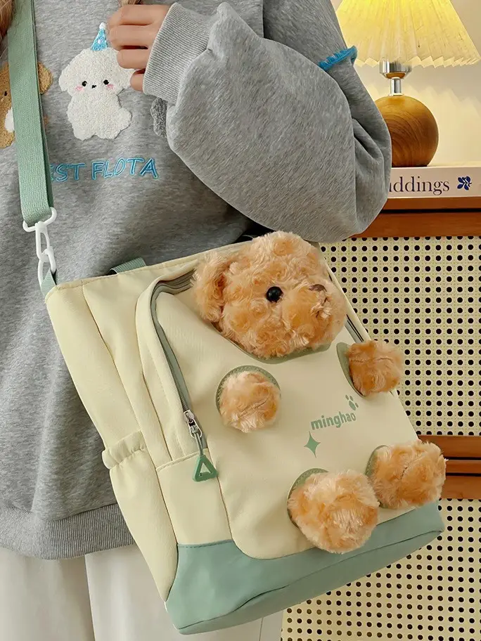 Pink Bear Canvas Shoulder Bag for Girls - Image 9
