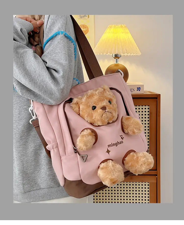 Pink Bear Canvas Shoulder Bag for Girls — feature 3