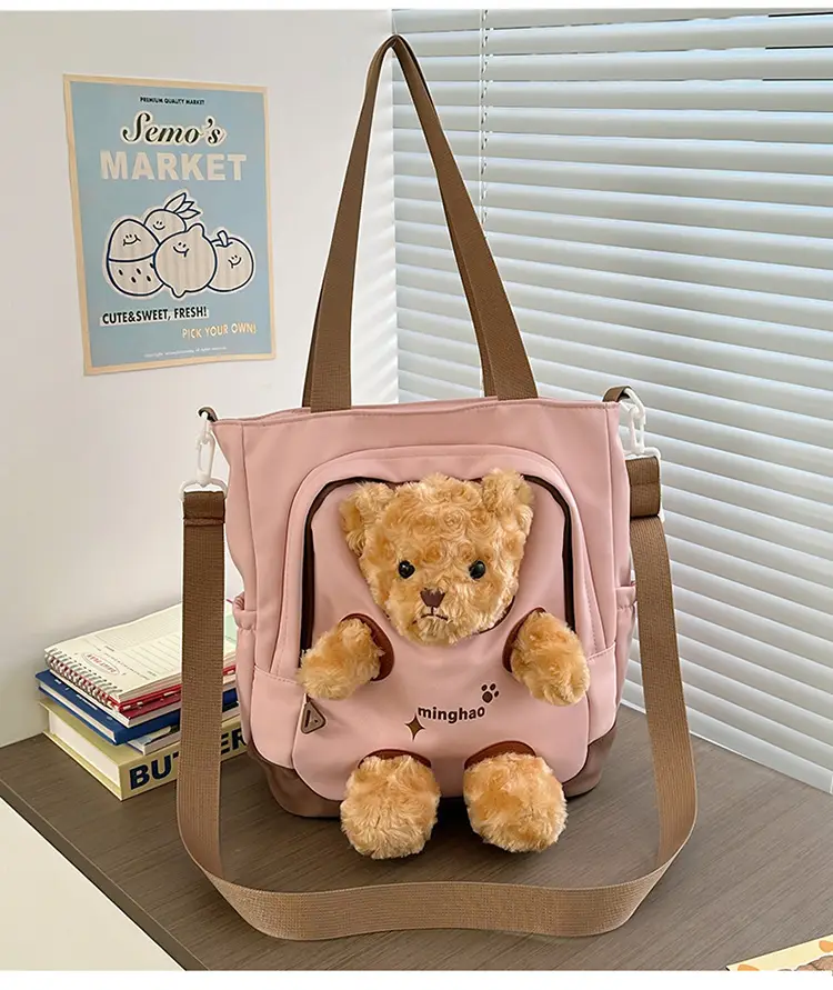 Pink Bear Canvas Shoulder Bag for Girls