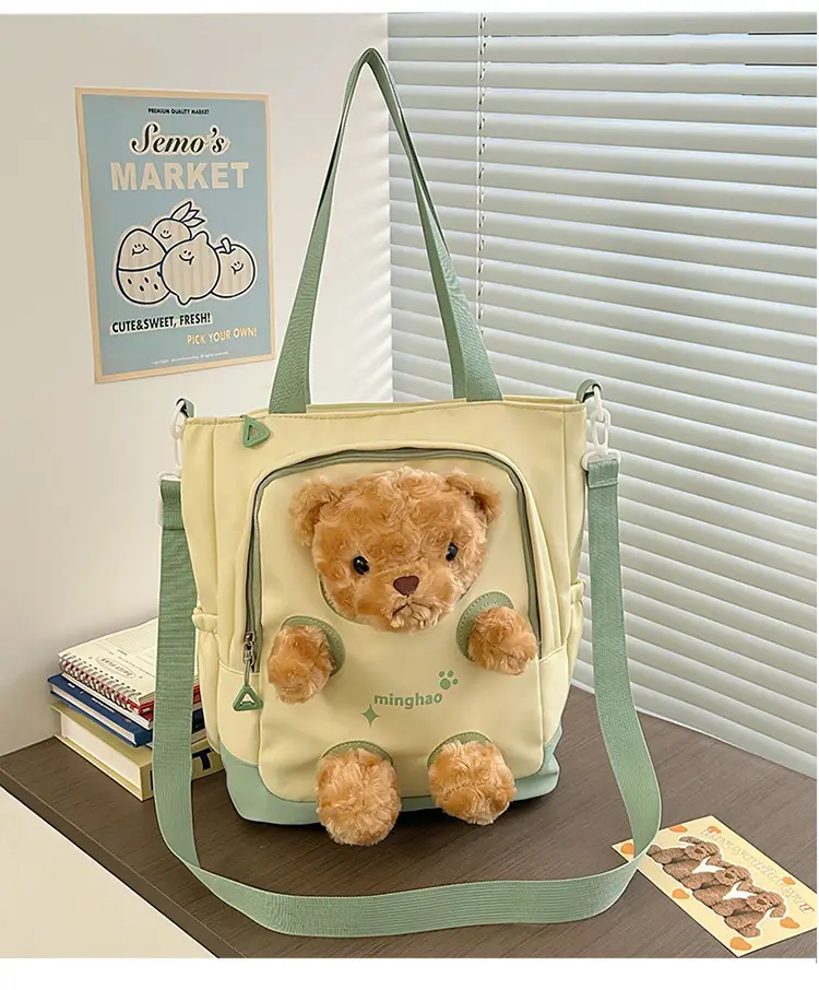 Pink Bear Canvas Shoulder Bag for Girls - Image 2