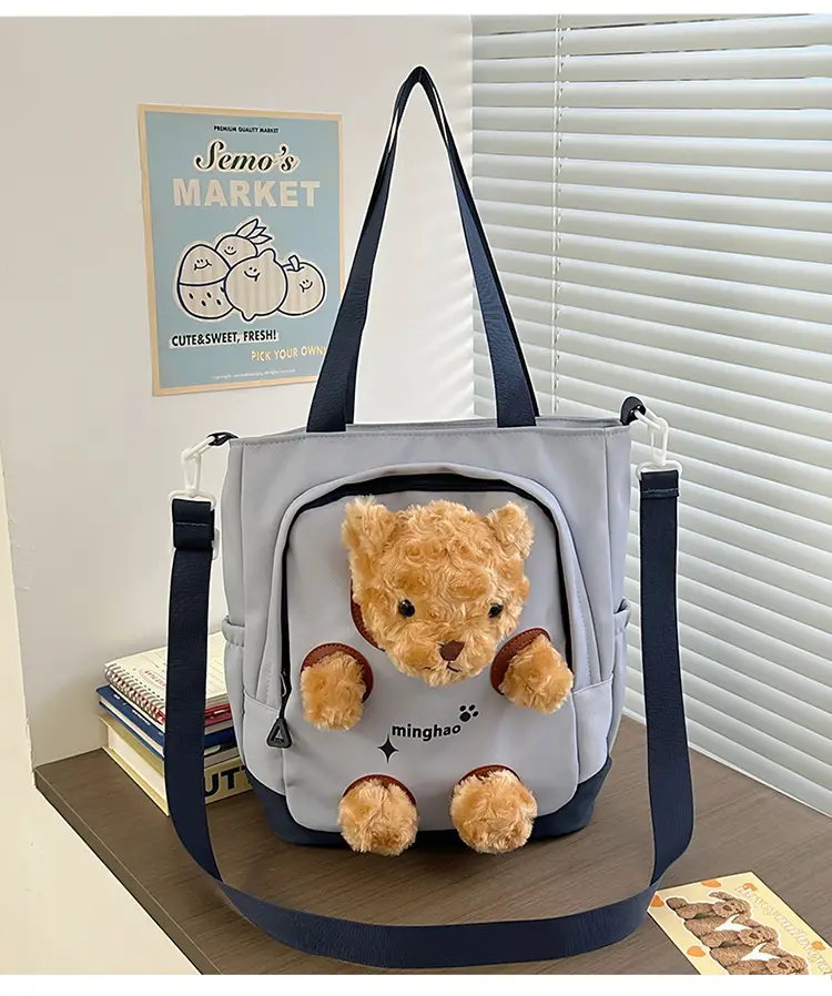 Pink Bear Canvas Shoulder Bag for Girls - Image 3