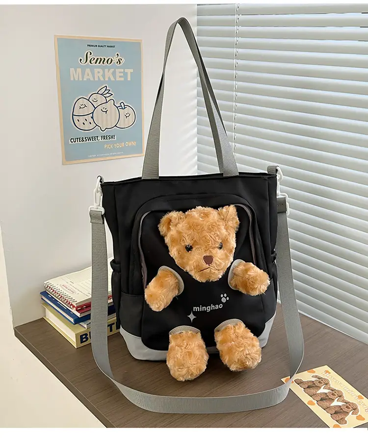 Pink Bear Canvas Shoulder Bag for Girls - Image 4