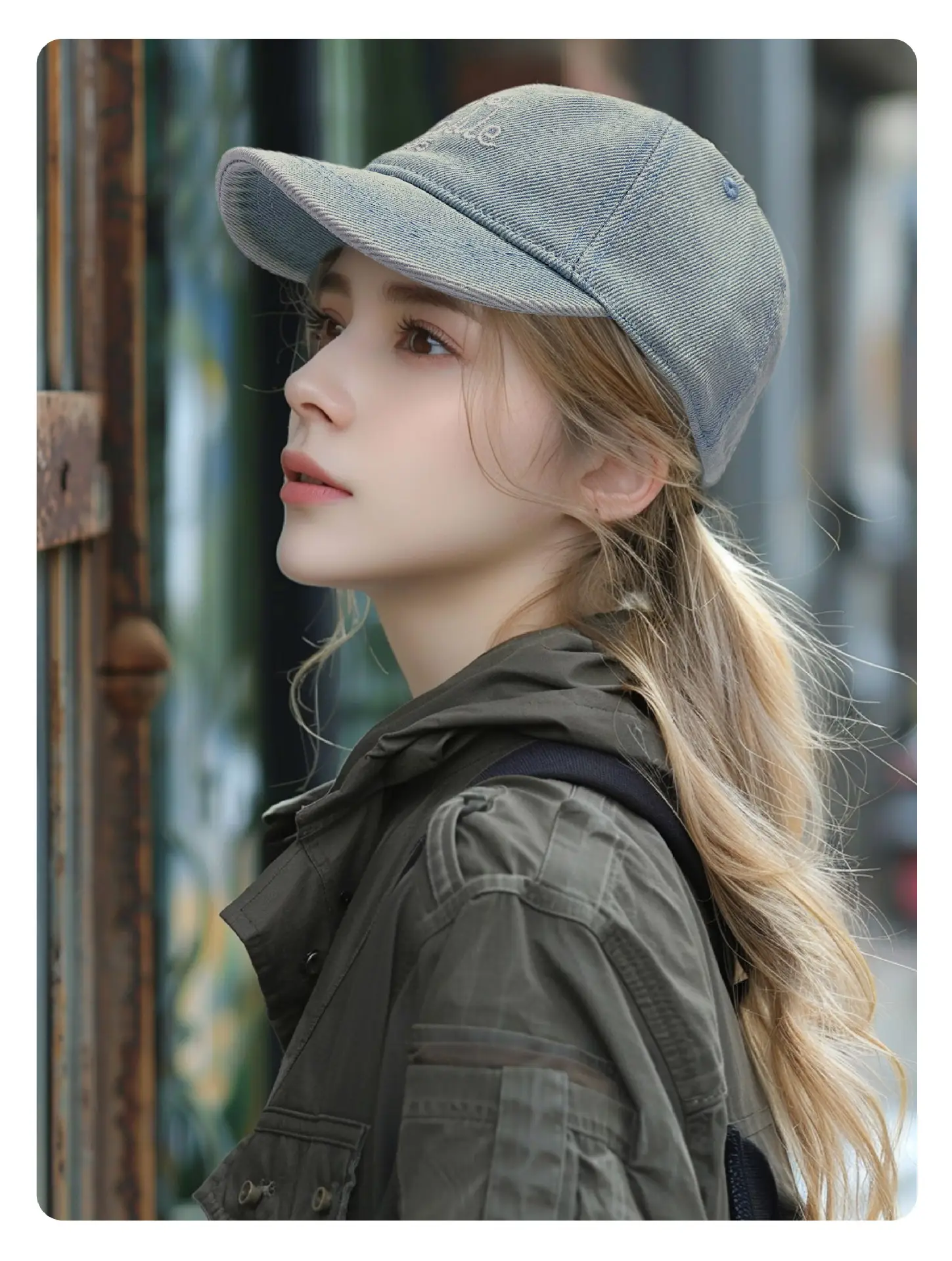 Denim Short-Brim Letter Embroidered Cap for Men — feature 3