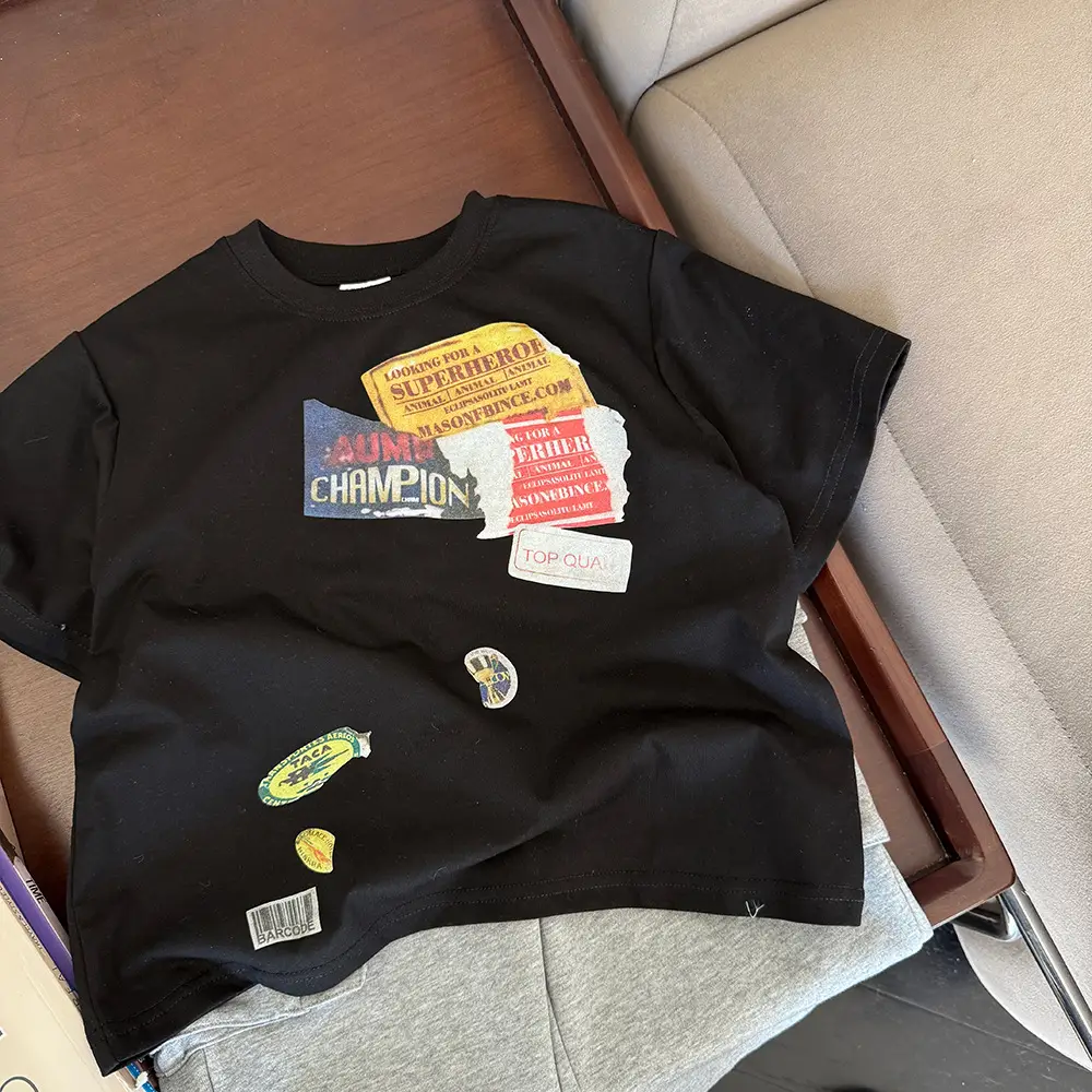 2025 Kids Korean T-Shirt Black Loose Sleeve Base - Image 3