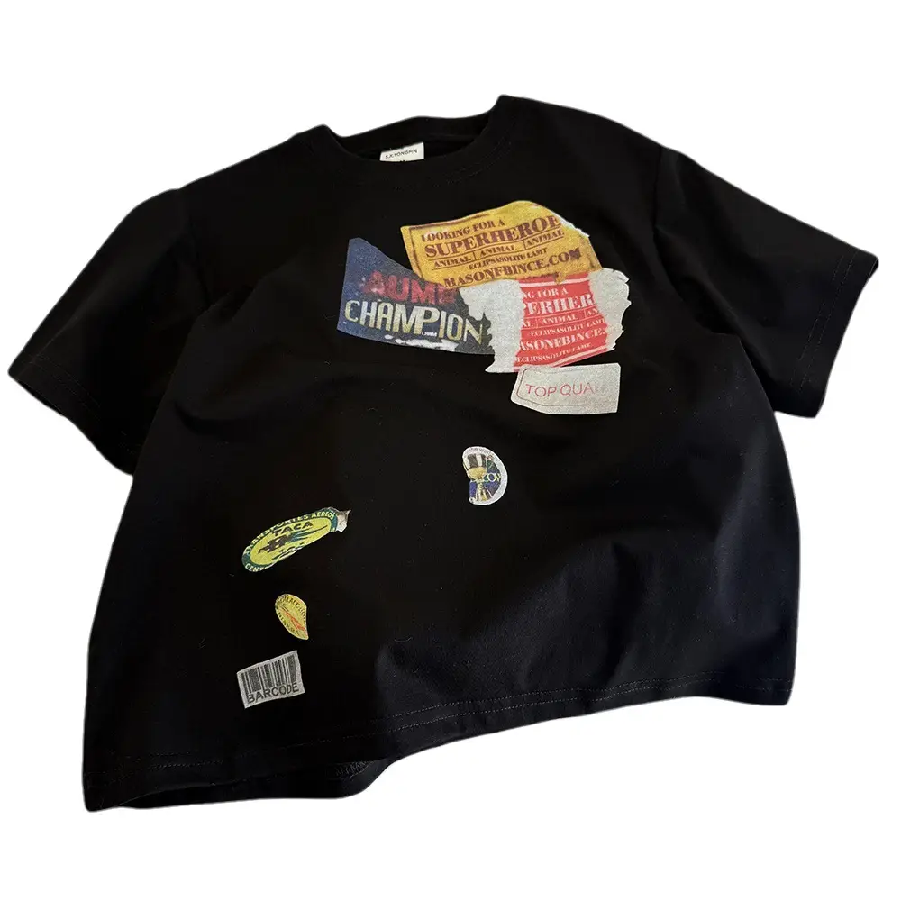 2025 Kids Korean T-Shirt Black Loose Sleeve Base - Image 6