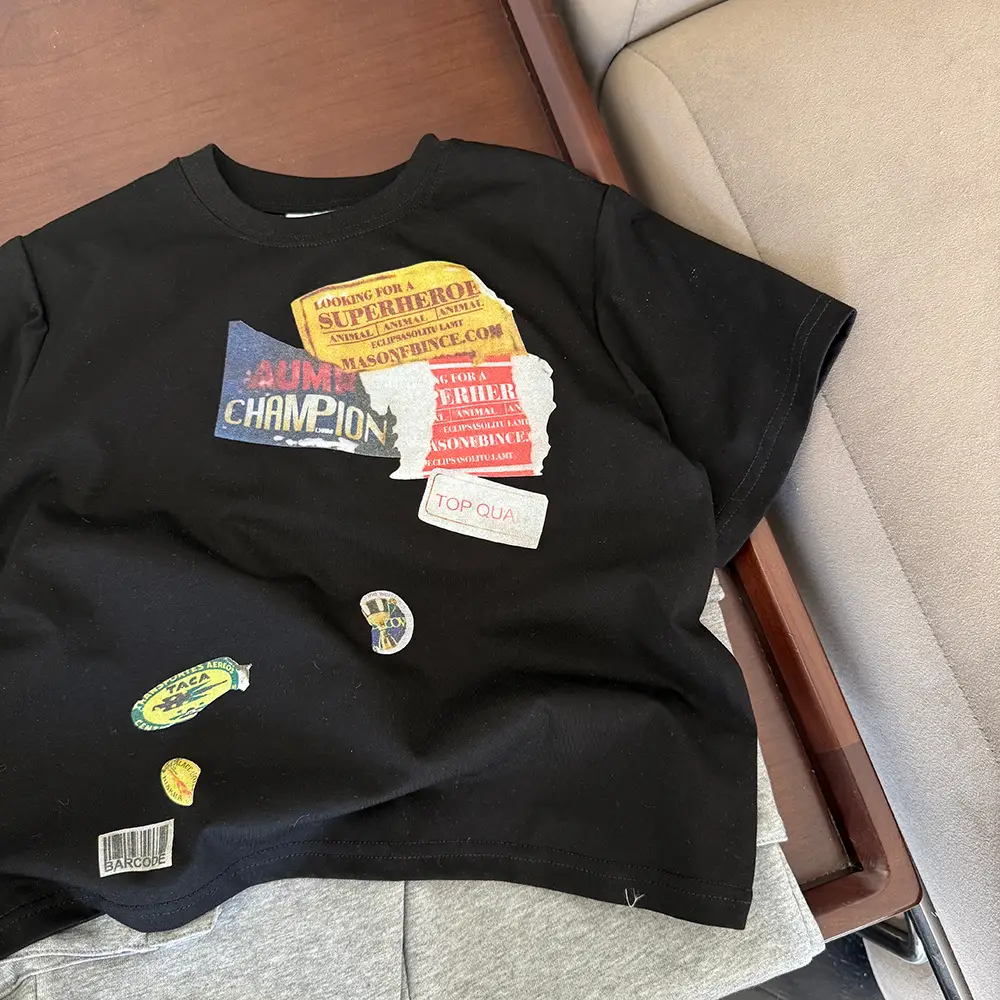 2025 Kids Korean T-Shirt Black Loose Sleeve Base — feature 5