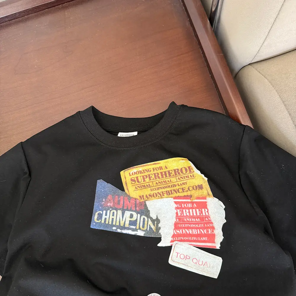 2025 Kids Korean T-Shirt Black Loose Sleeve Base — feature 6