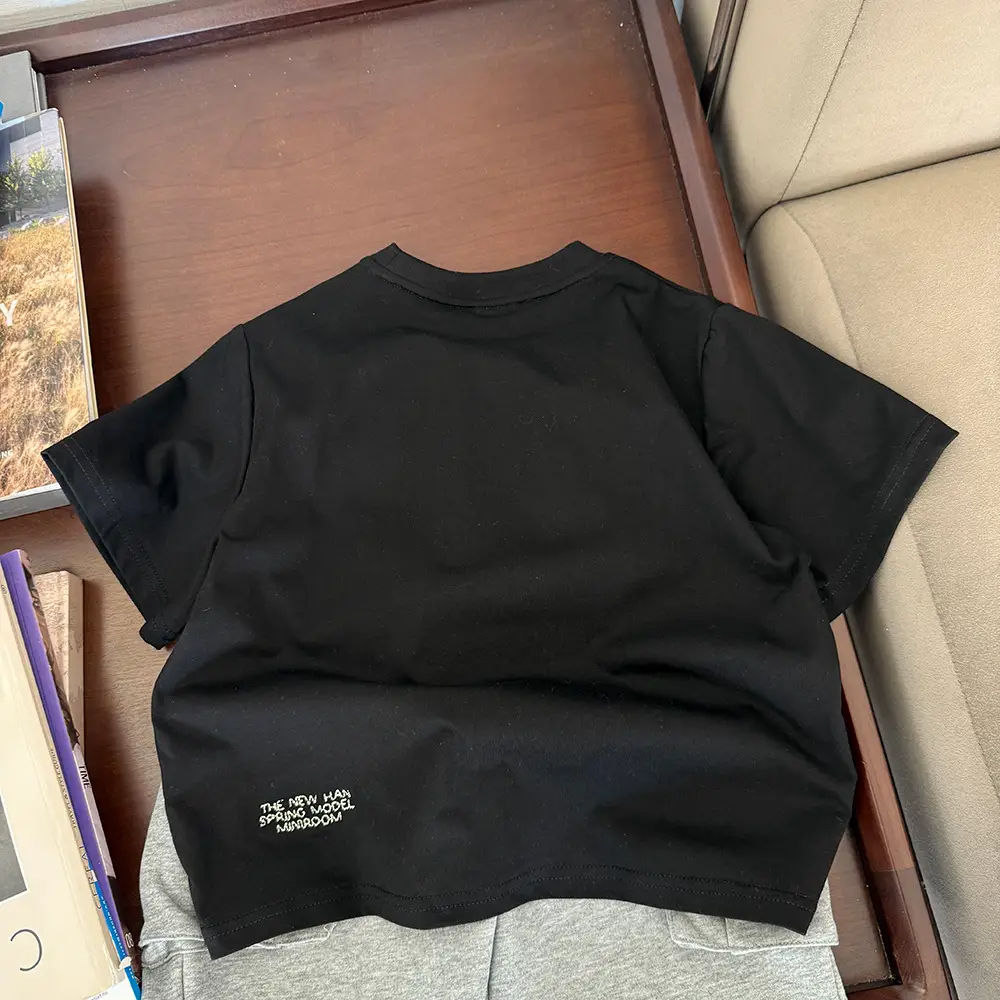 2025 Kids Korean T-Shirt Black Loose Sleeve Base — feature 9