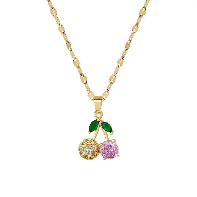 Titanium Chain Necklace with Cherry Pink Diamond Micro-Ins - Image 7