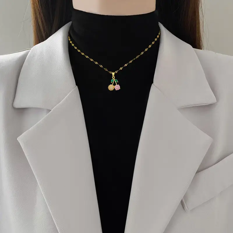 Titanium Chain Necklace with Cherry Pink Diamond Micro-Ins β feature 3