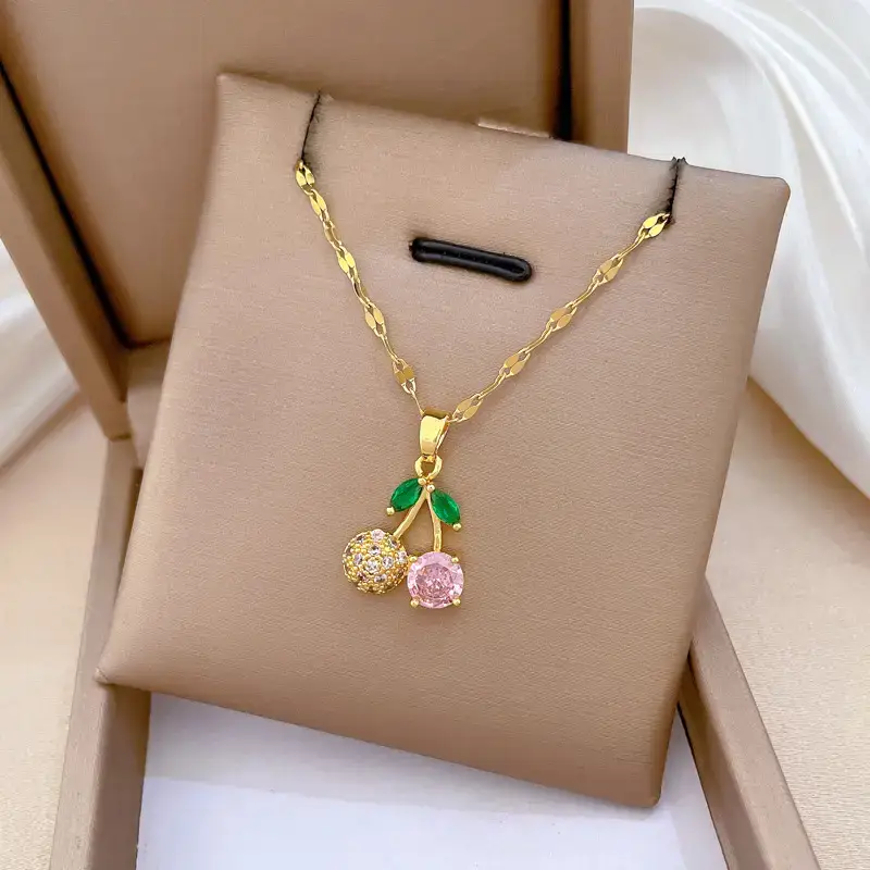 Titanium Chain Necklace with Cherry Pink Diamond Micro-Ins β feature 8
