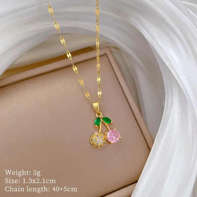 Titanium Chain Necklace with Cherry Pink Diamond Micro-Ins