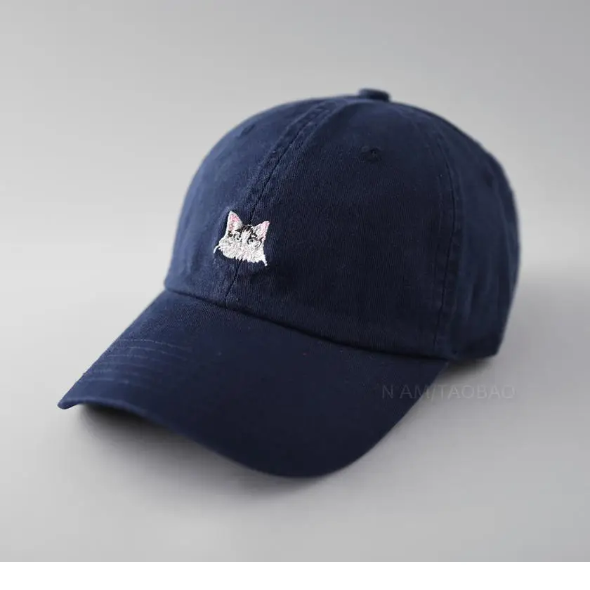 Women Blue Embroidered Baseball Cap with Cat Design - Image 11