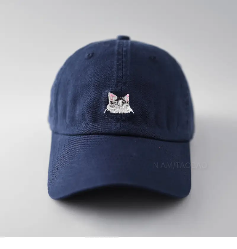 Women Blue Embroidered Baseball Cap with Cat Design — feature 8