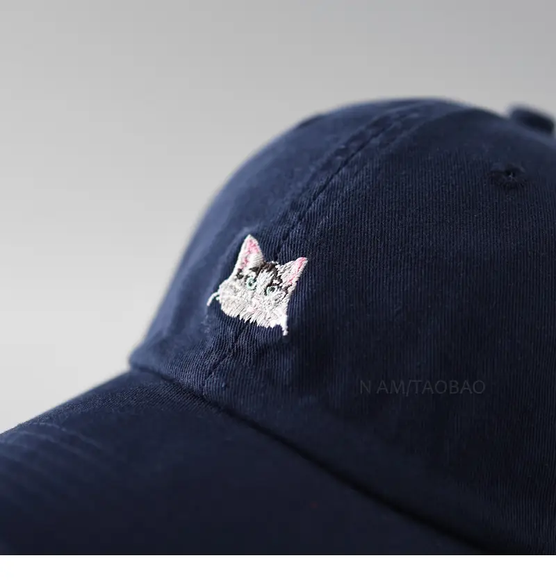 Women Blue Embroidered Baseball Cap with Cat Design — feature 9
