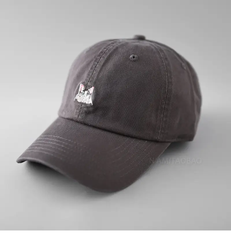 Women Blue Embroidered Baseball Cap with Cat Design - Image 2