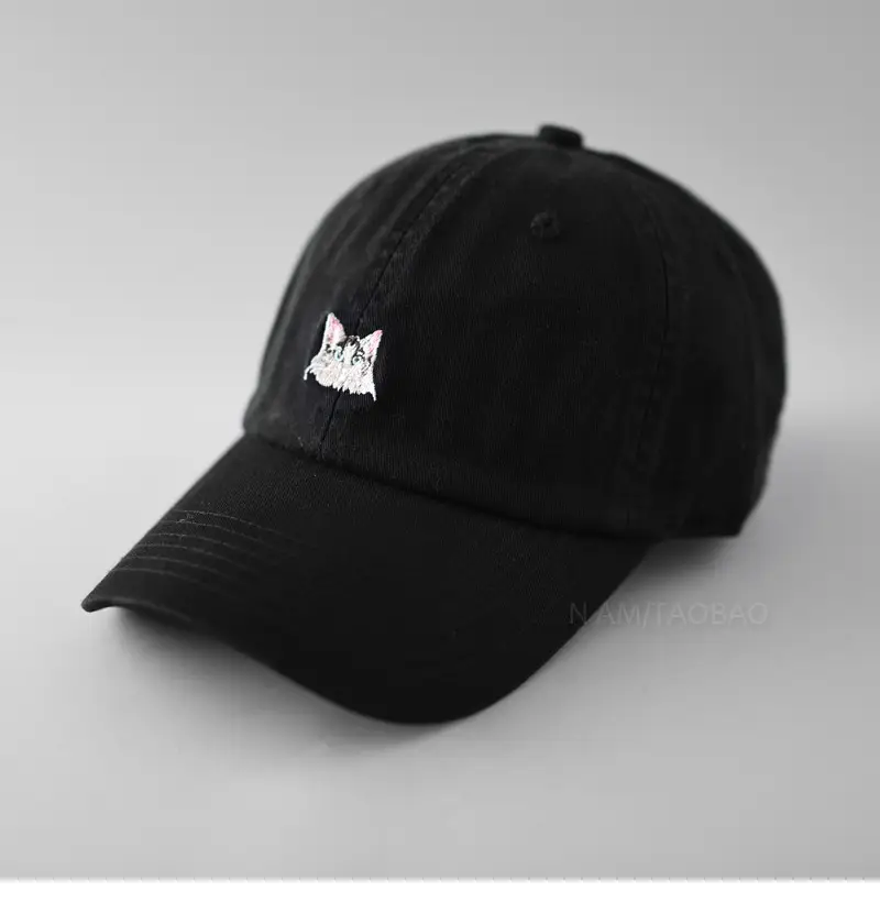 Women Blue Embroidered Baseball Cap with Cat Design - Image 5